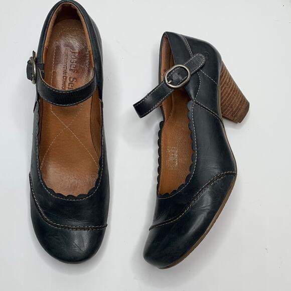Josef Seibel Navy Blue Leather Mary Jane Retro Inspired Pumps S-192 Sz 10 - Picture 2 of 12